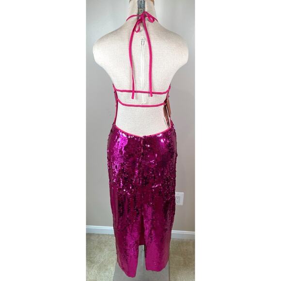 CULT GAIA Tasmina Sequin Embellished Halterneck Pink Midi Dress Size Medium - Picture 8 of 10